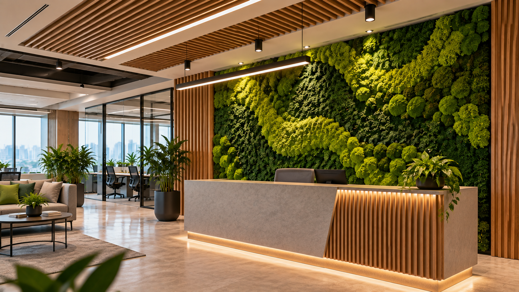 Moss wall design for corporate office reception
